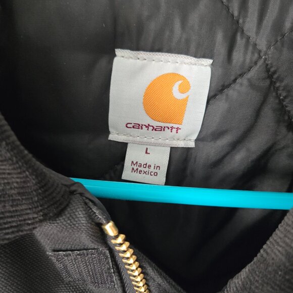 Carhartt Jacket Black Hood Canvas Quilt Lined - Picture 3 of 6